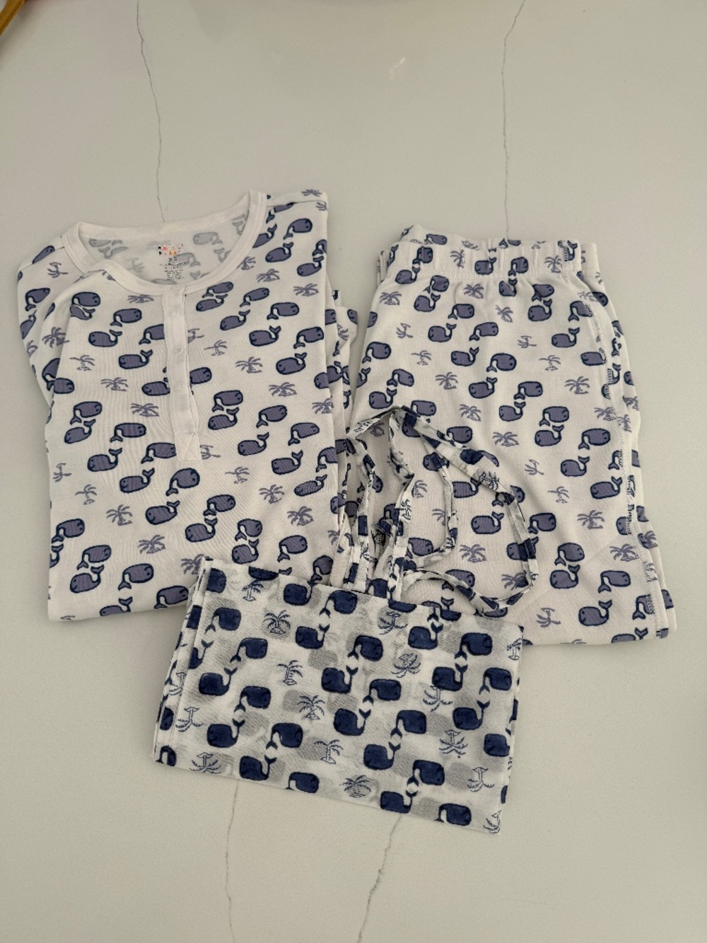 Roller Rabbit Blue Whale 2 Pajama 2 Piece Long Sleeve Long Pant Sleepwear XS